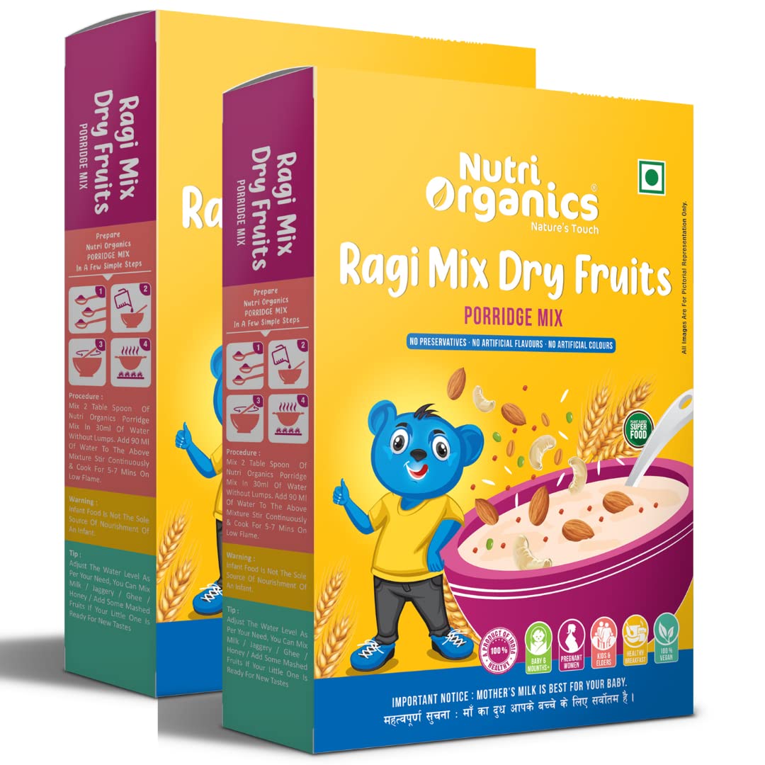Nutri Organics Healthy Snacks Breakfast Cereals Ragi Malt Porridge Mix Dal Khichdi No