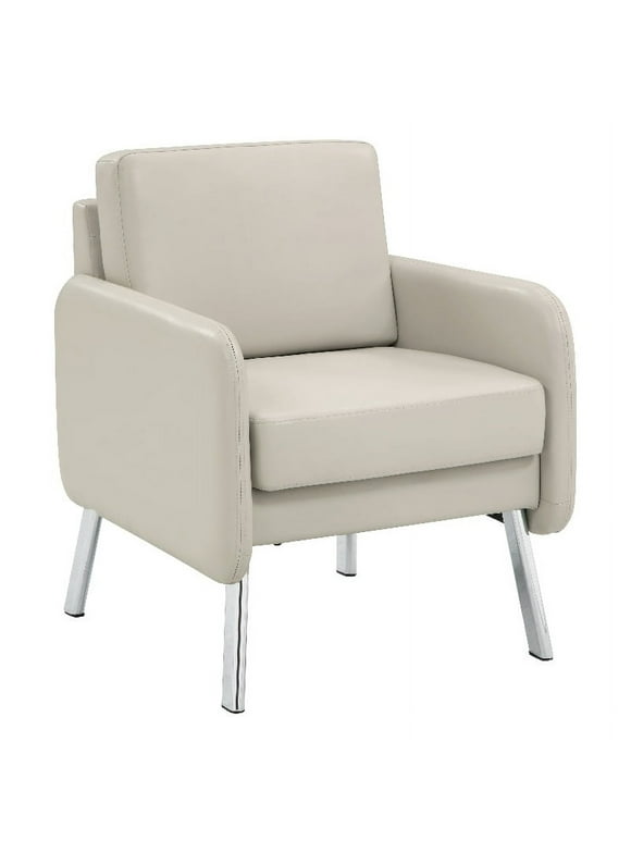 Lounge Chair in Cream Faux Leather with Chrome Legs