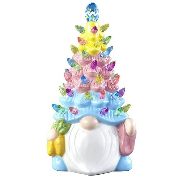 Easter Decorations - Lighted Up Gnomes Resin Easter Tree with Multicolored Lights - Mini Prelit Easter Holiday Decor