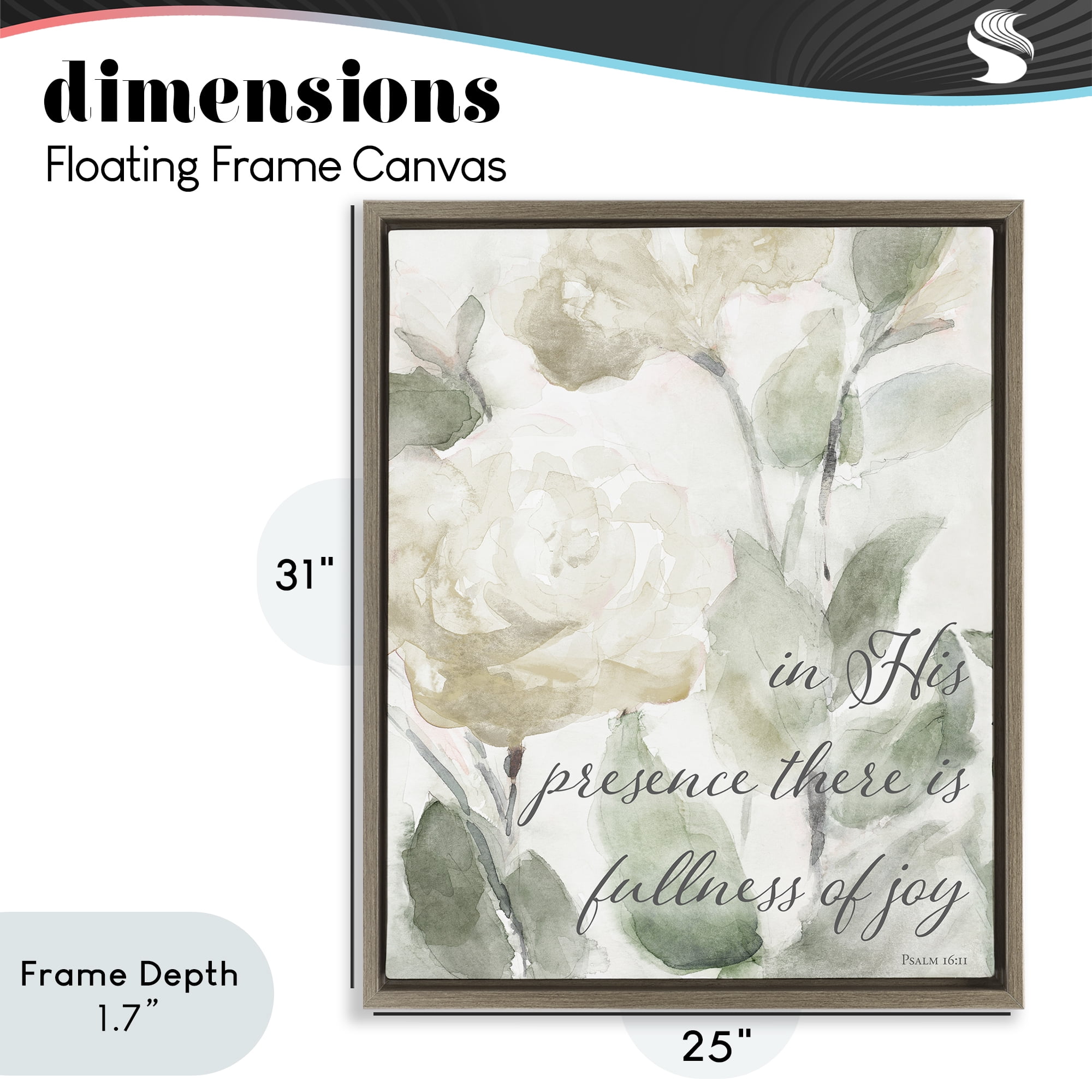 Stupell Industries His Presence Floral Scripture Brown Framed Floater Canvas Wall Art, design by Lanie Loreth