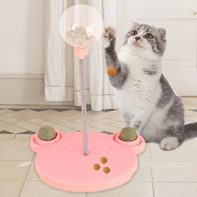 Cat Treat Dispenser Toy, Cat Circle Track Toy Cute Bear Shape Base for Small Dogs Pink,Blue