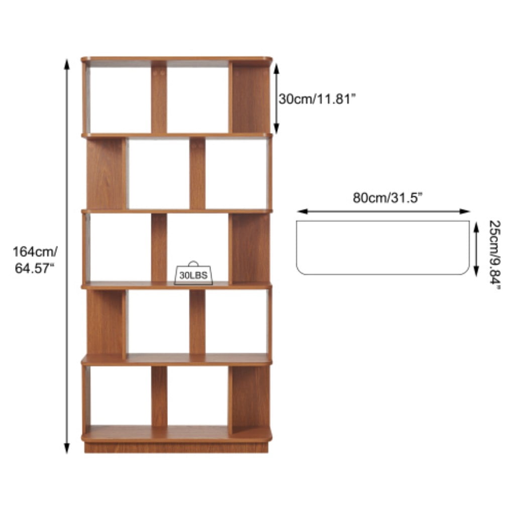 5-Tier Bookshelf, 31.5" Wide Modern Open Bookcase with 30" Shelf Clearance, Free Combination Storage Shelves, MDF Display Rack for Living Room, Bedroom & Home Office, Dark Oak
