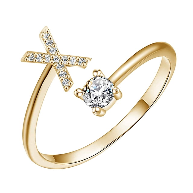 WREESH Exquisite Fashion 26 English Alphabet Style Ring Letter Fashion Copper Ring