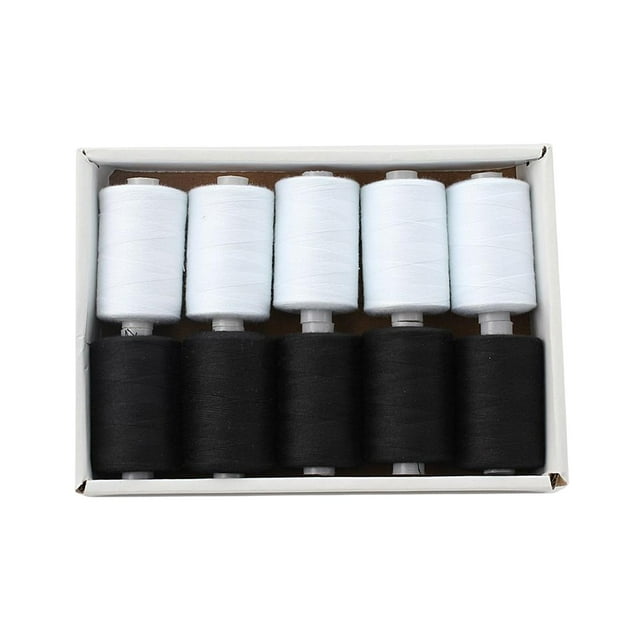 Abbracc Sewing Threads Polyester 1000 Yards Per Spool for Overlock All Purpose Black Black White