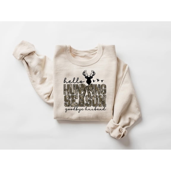 Hunting Season Sweatshirt, Funny Hunting Lover Crewneck, Deer Hunting Shirt, Camo Graphic Pullover, Outdoor Hunting Gift for Men and Women