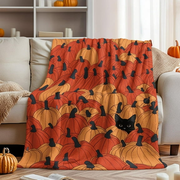 Kuscheln Halloween Throw Blanket, Trick or Treat Cool Gothic Blanket, Pumpkin Retro Halloween Cozy Blanket for Bed Couch, Soft Comfy Fleece Flannel Throws Blankets Decor