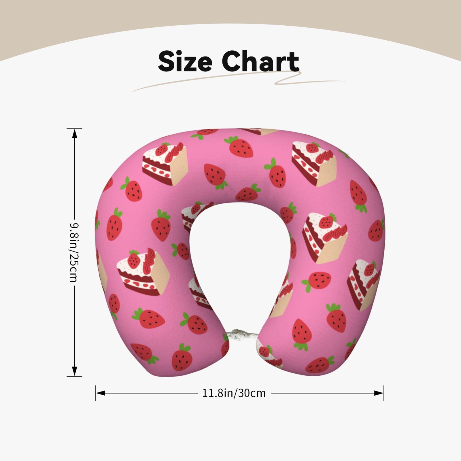 Xecao Strawberry Cake Print Memory Foam Cervical Neck Pillow Versatile U-Shaped Pillows for Home,Office,Camping,Travelling,Soft Washable Cover