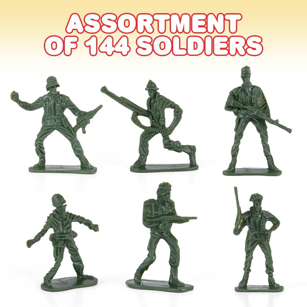 ArtCreativity Little Green Army Men Toy Soldiers, Bulk Pack of 144 Military Toys Figurines, Plastic Army Guys Playset, Action Figures in Assorted Poses, Fun Gift and Party Favors for Boys and Girls