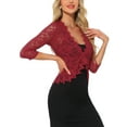 thumbnail image 4 of Floral Lace Shrugs for Women's Evening 3/4 Sleeves Formal Elegant Bolero Cardigan L Dark Red, 4 of 6