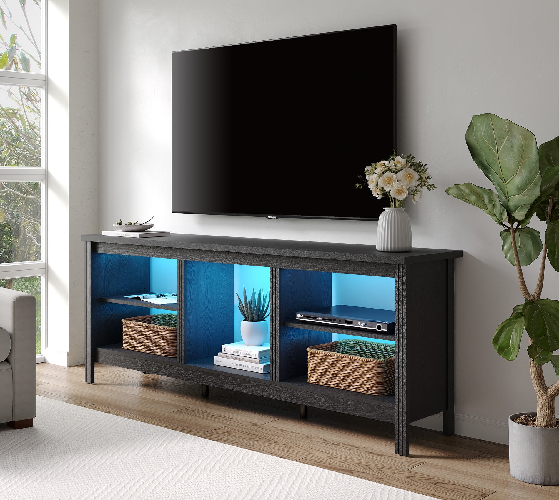 Farmhouse TV Stands for 75 inches Flat Screen, Wood Media Console