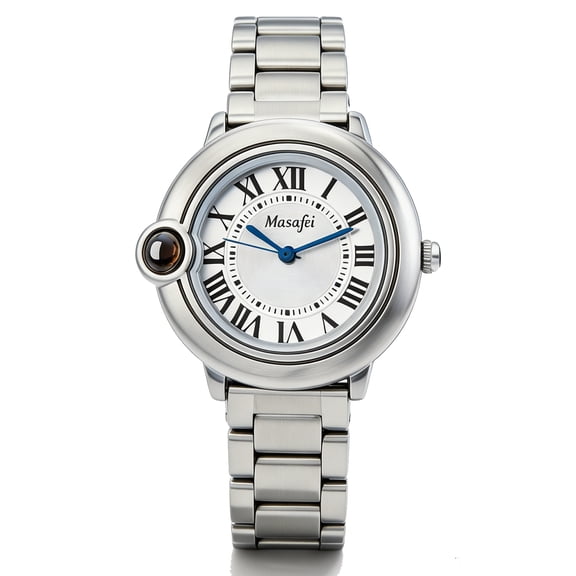 Women's Analog Quartz Watch with White Dial, Stainless Steel Bracelet, Dress Style Gift