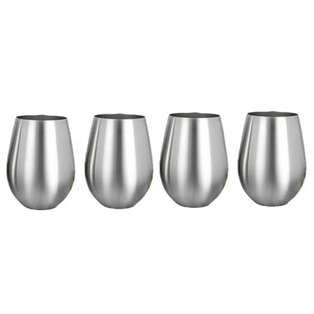 

4PCS Stainless Steel Stemless Wine Glasses Kitchen Bar Unbreakable Metal Drink Cups for Indoor & Outdoor Picnics Camping