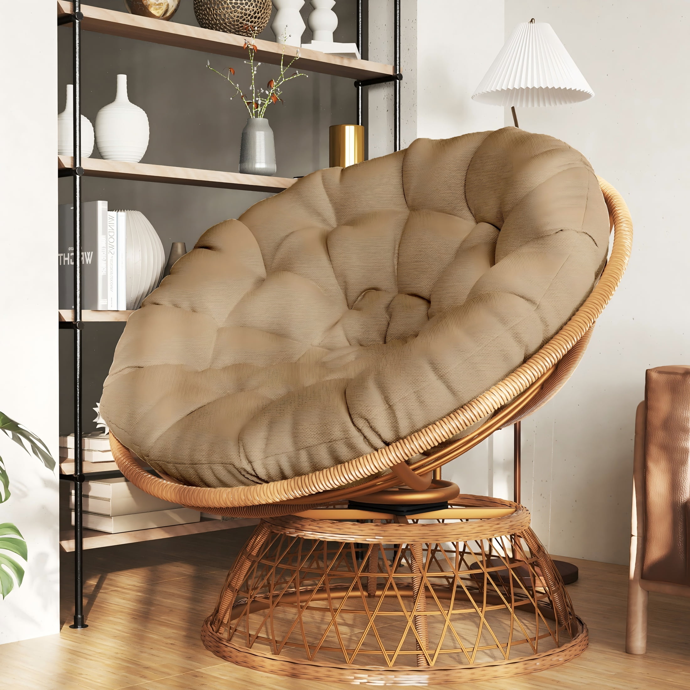 NICESOUL Boho Rattan Egg Chair with Cushion and Footrest for