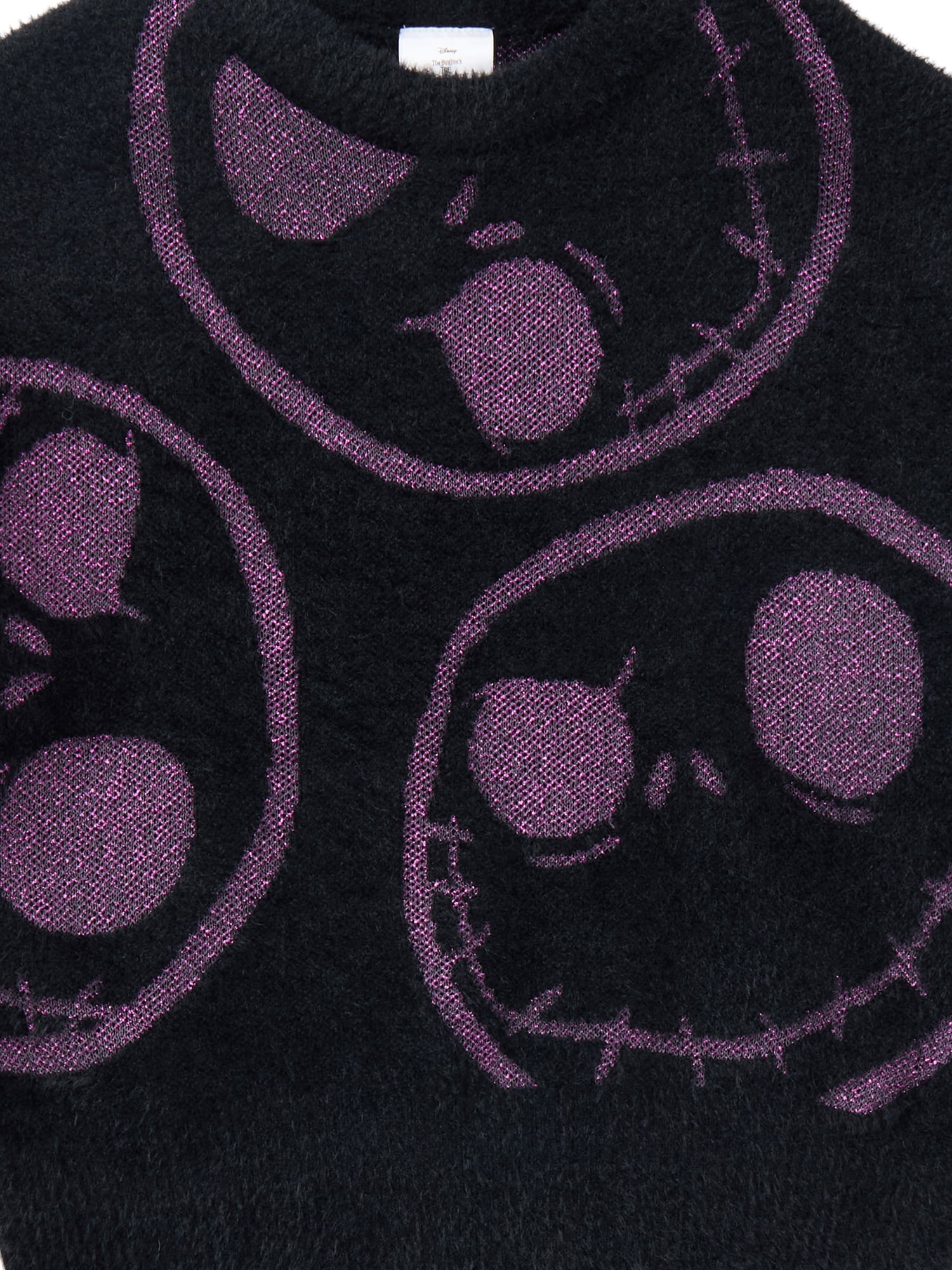 The Nightmare Before Christmas Girls Graphic Eyelash Glitter Sweater, Sizes 4-16