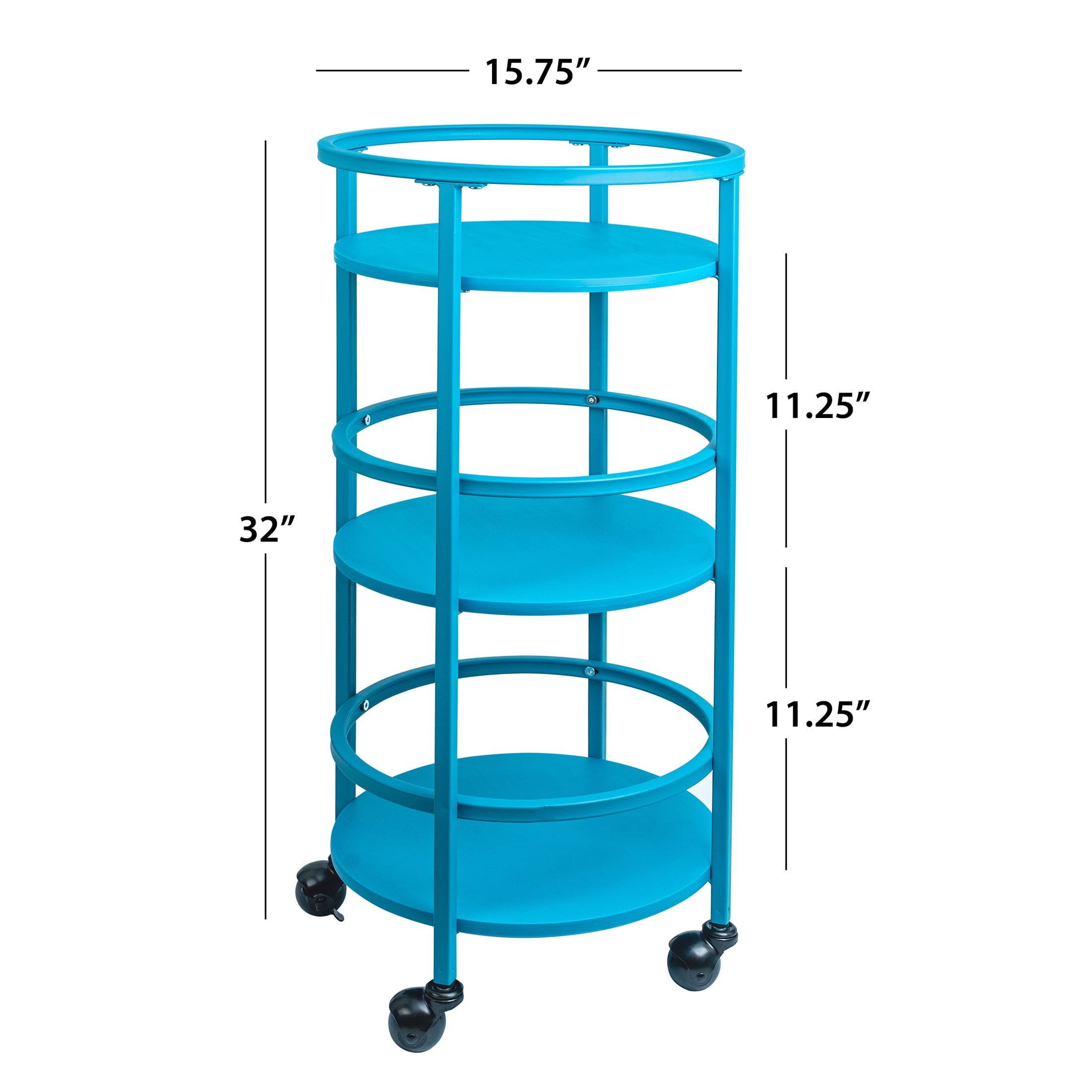 Mainstays 32" 3-Tier Rolling Round Kitchen Bar Storage Cart, Blue