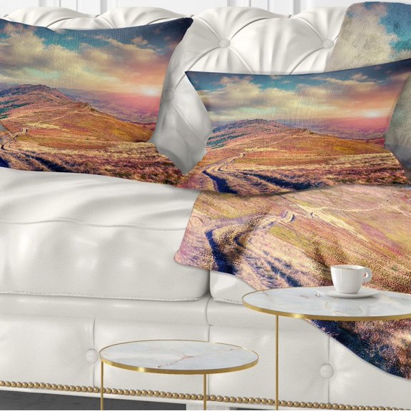 Designart Amazing Autumn Landscape in Hills - Landscape Printed Throw Pillow - 12x20