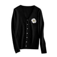 thumbnail image 5 of NTACZA Flower Print Fall Sweaters for Women Black Button Up V Neck Sweater Cardigan Stretch Cute Jacket Women Jumpers L, 5 of 5