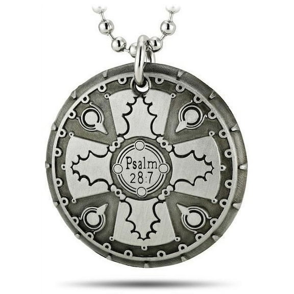 Antique Finish Battle Shield Necklace-Psalm 28:7 by Shields of Strength