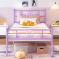 thumbnail image 2 of Garmic Twin Metal Bed Frame with Modern Scroll Design Headboard and Footboard for Teens Boys Girls, Elegant Purple, 2 of 13