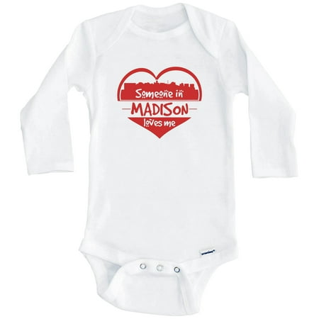 

Someone in Madison Loves Me Madison Wisconsin Skyline Heart One Piece Baby Bodysuit (Long Sleeve) 0-3 Months White