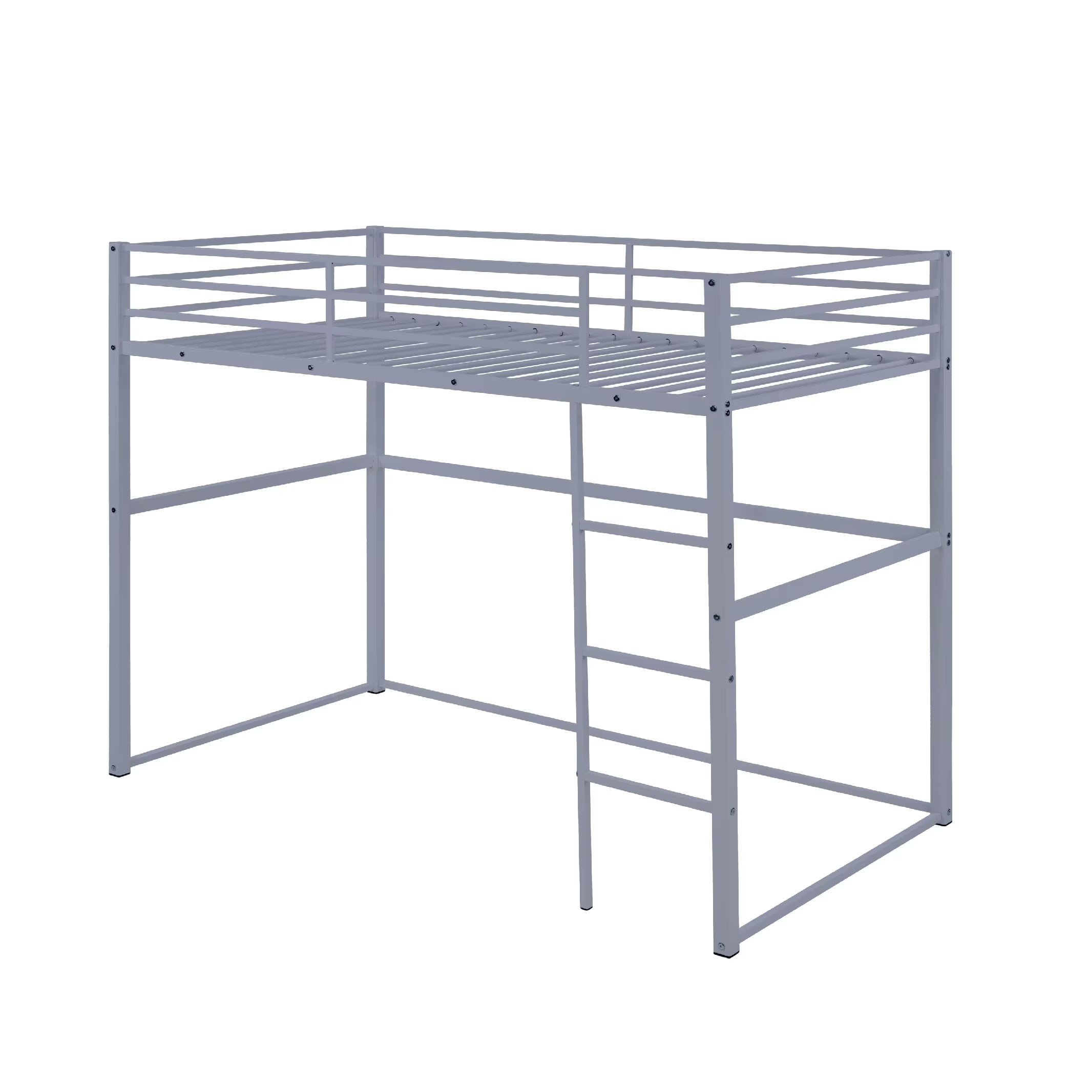 Aukfa Twin Size Metal Loft Bed, Space-Saving Bed with Safety Guard Rails Kids Teens, Gray