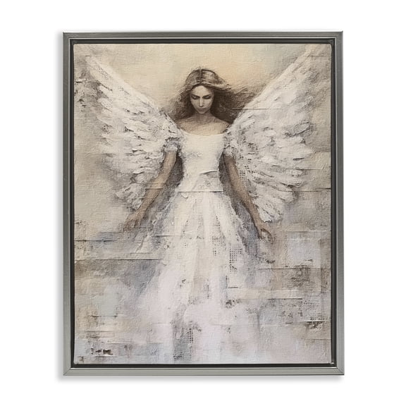 Stupell Industries Contemporary Spiritual Abstract Angel Gray Floating Frame Canvas Art, 25 x 31, by Riley B