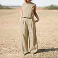 thumbnail image 2 of vigerkar Women's Summer 2 Piece Outfits Sleeveless Crop Top Capri Wide Leg Pants Jumpsuit Linen Lounge Beach Travel Sets Khaki, XXL, 2 of 9