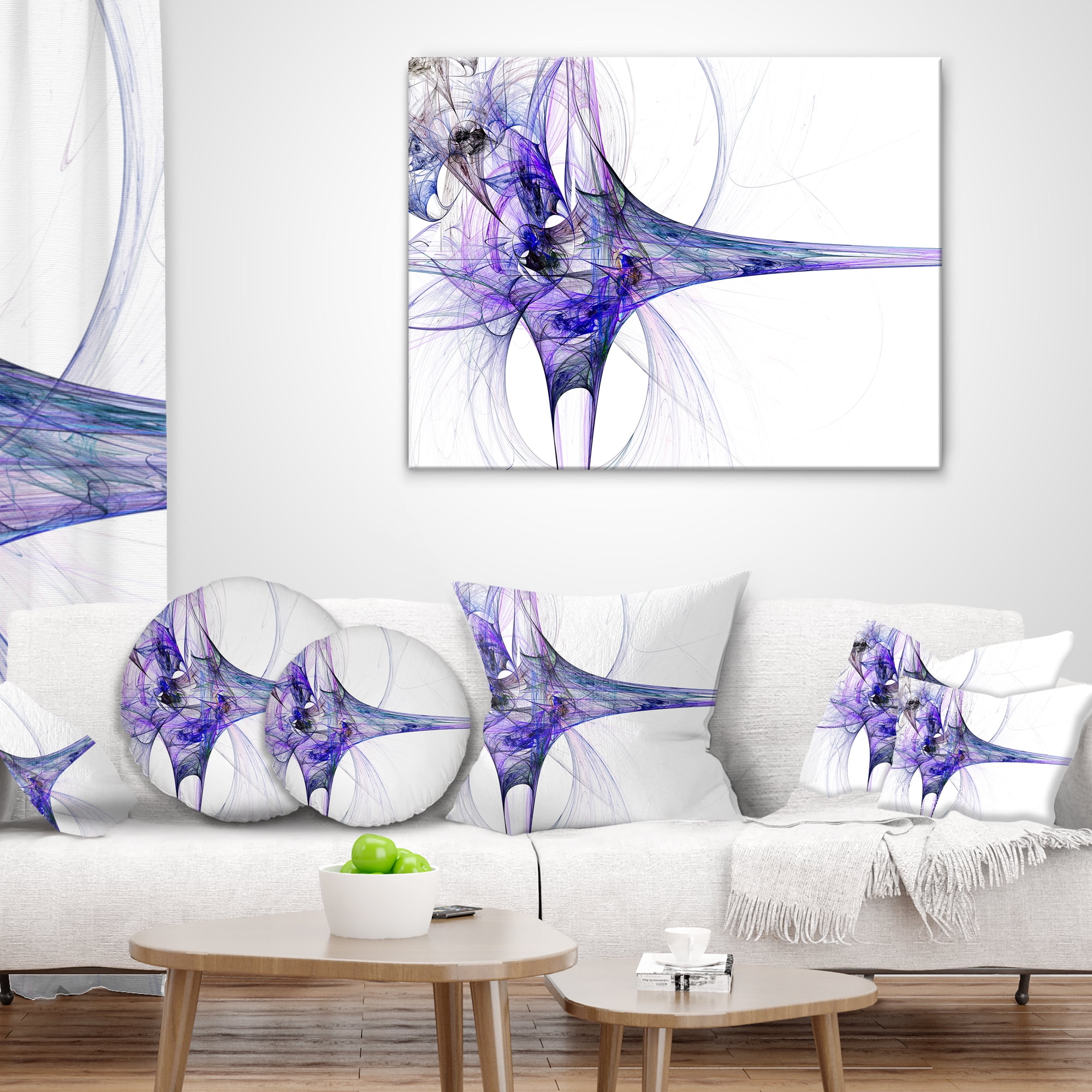 Designart Large Fractal Artwork Blue - Abstract Throw Pillow - 16x16