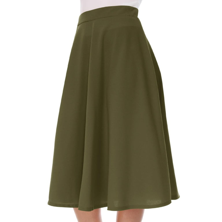 Women's High Waist A-Line Flared Pleated Midi knee Long Casual Skirt Made  in USA