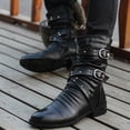 thumbnail image 5 of Botas de invierno a media pantorrilla con punta estrecha para hombre, botas Chelsea con correa y hebilla, botas de cuero para motocicleta, zapato de invierno para hombre de caña alta, 5 of 5