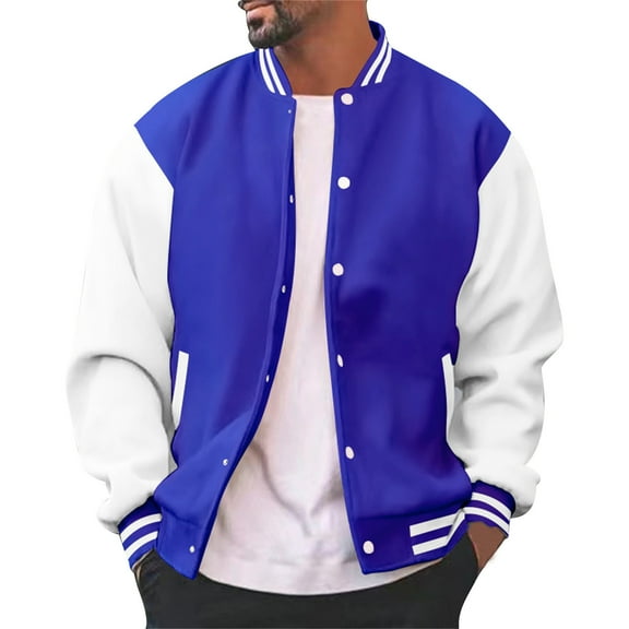 Mens College Varsity Letterman Jacket Button Baseball Highschool Bomber Jackets Sweatwear Blue S