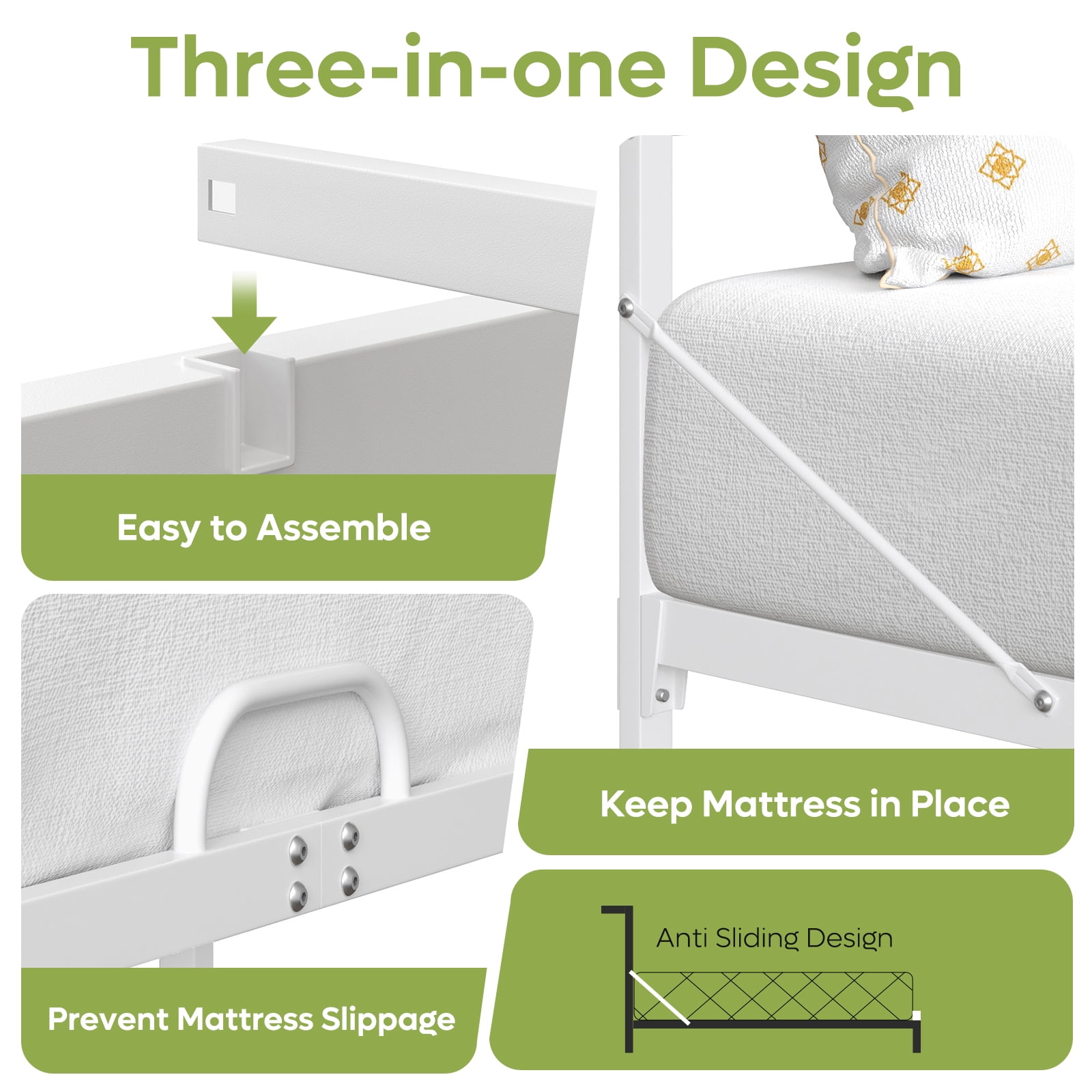 Pinmoco Queen Size Bed Frame with 49.2" High LED Storage Headboard Shelf, Metal Platform Bed with Charging Station, White