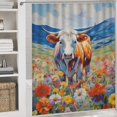 thumbnail image 5 of Farmhouse Highland Cow Funny Cattle And Flower 4PCS Shower Curtain Sets with Rugs with Non-Slip Bath Mat Toilet Rug，72" X 72", 5 of 8
