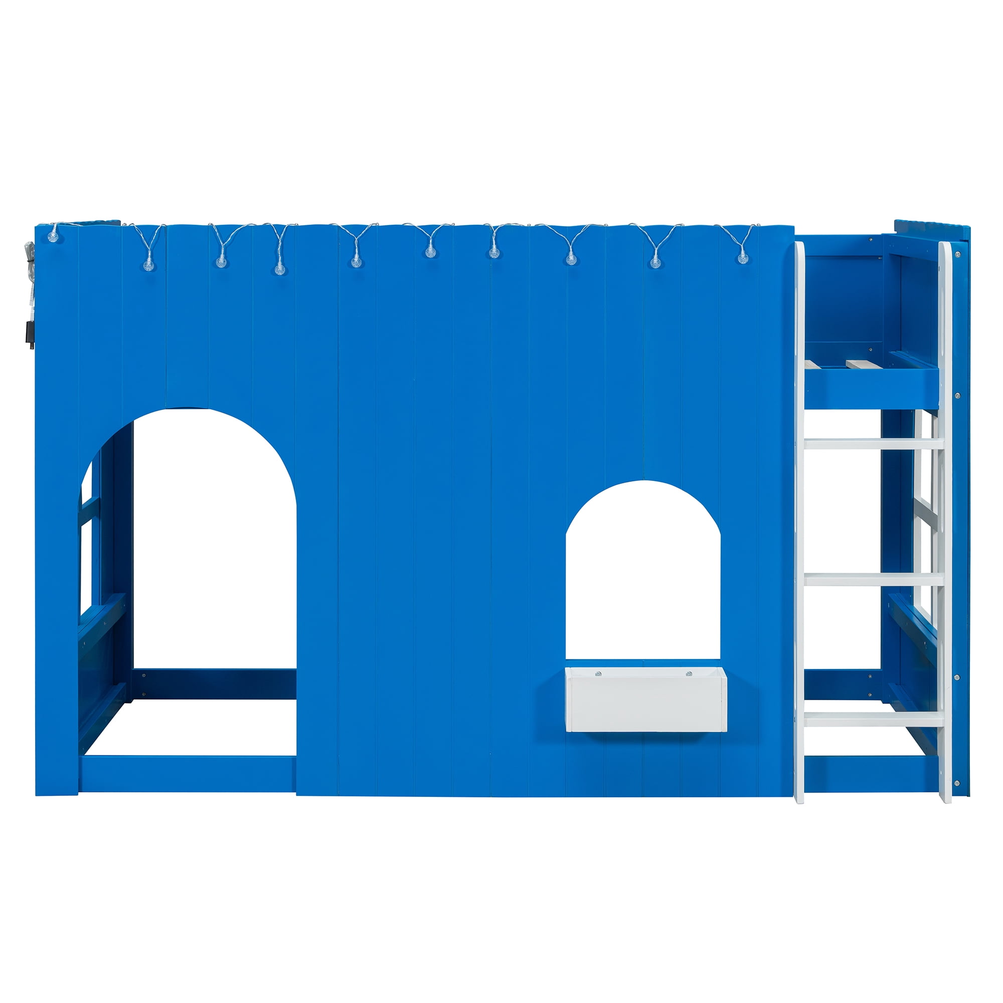 Mintazer Twin House Loft Bed with LED Lights, Kids Playhouse Bed with Ladder, Blue