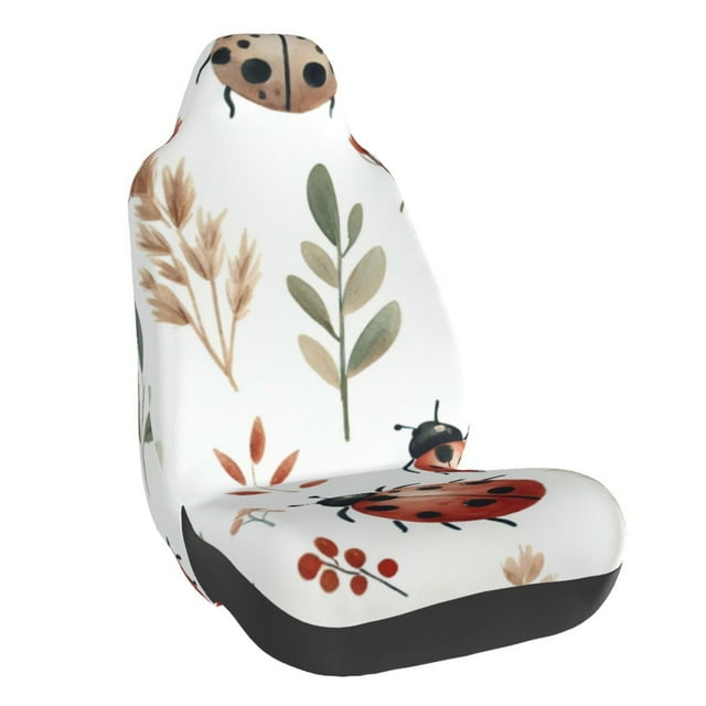 Wukai Watercolor Ladybug Full Set Car Seat Covers with Soft Padding Universal Auto Front Seats Protector and Cushion Mat