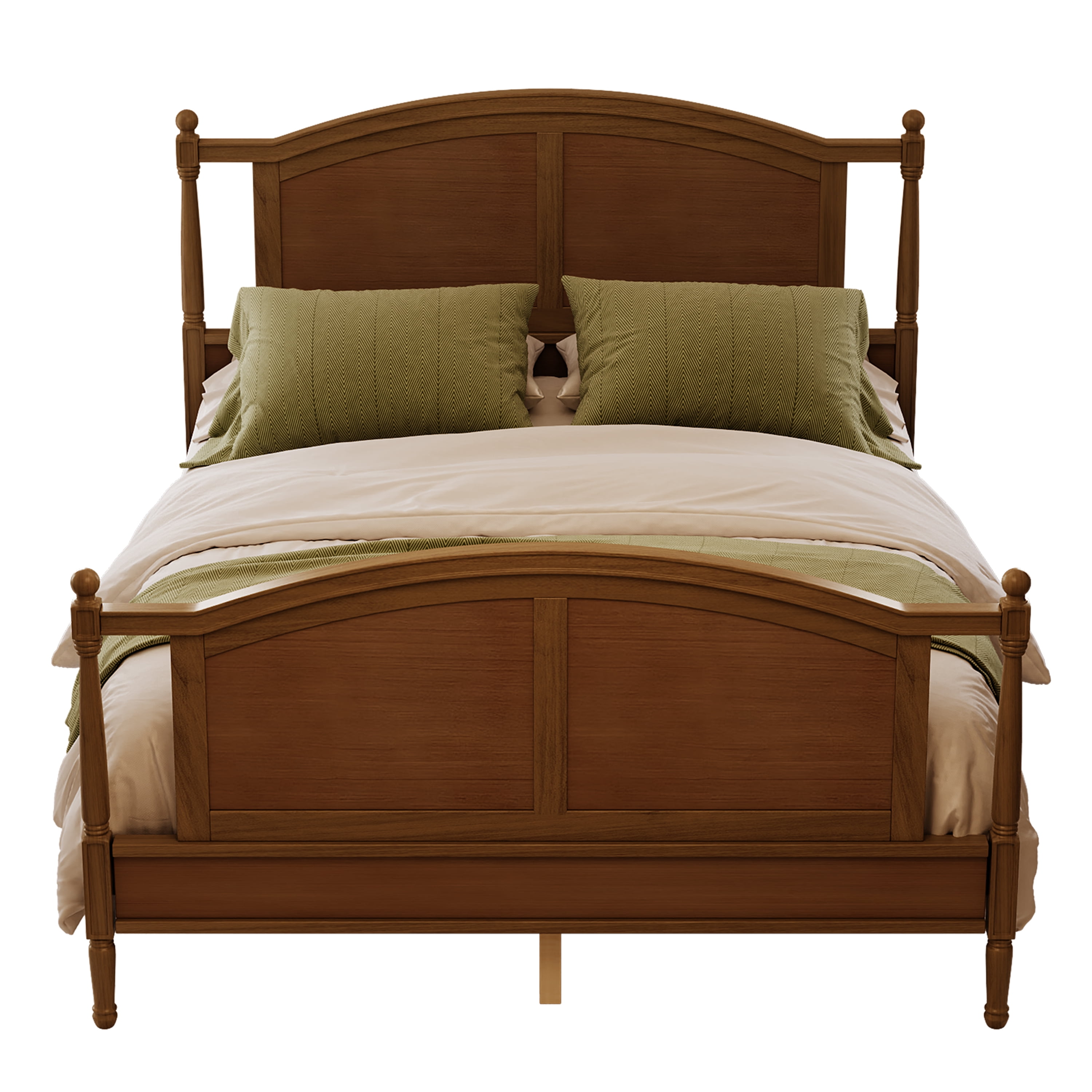 Mintazer Queen Size Farmhouse Platform Bed Frame with Arched Panel Headboard & Footboard, Cottage Panel Bed Frame with Spindle Posts & Slat Support for Bedroom Guest Room, Walnut