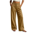 thumbnail image 2 of Women's Straight Leg Pants Baeitkot Women's Fashion Solid Color Elastic Waist Casual Button Pocket Straight Leg Pants Khaki M, 2 of 6