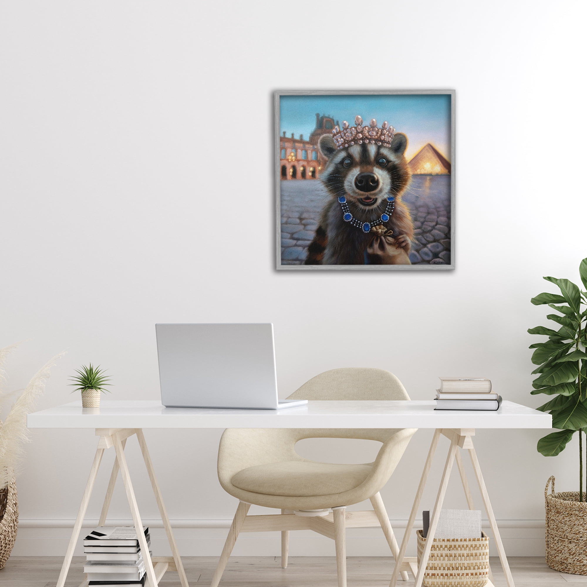 Stupell Industries Louvre Loot Raccoon Gray Framed Giclee Art, design by Lucia Heffernan