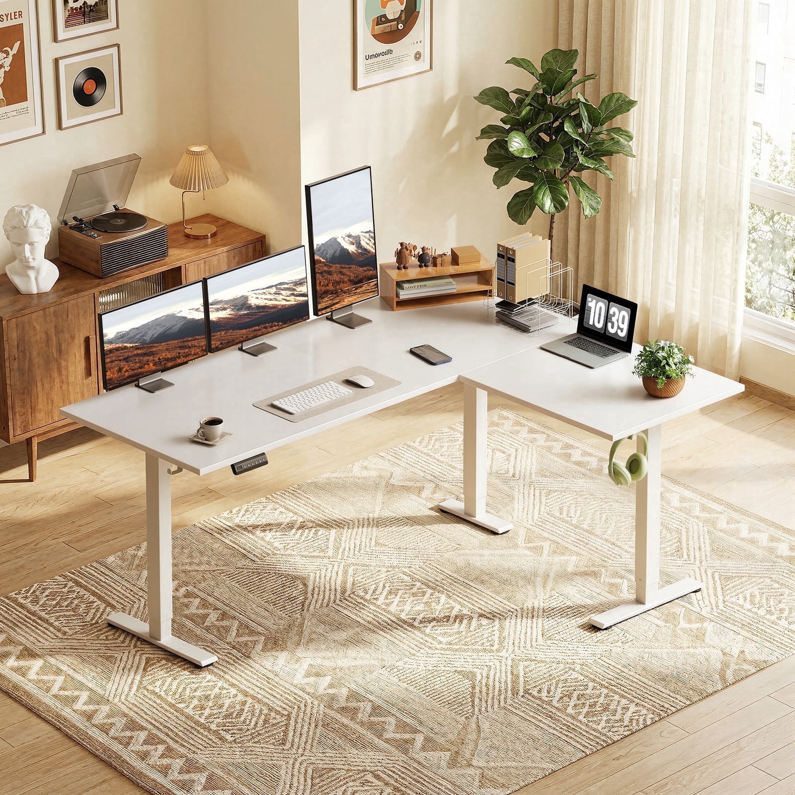 L-Shaped Standing Desk 63 x 47 inch, Height Adjustable Electric Corner Standing Desk, Sit-Stand Computer Desk for Home Office, White