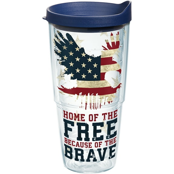 Tervis Home of the Free Because of the Brave Made in USA Double Walled  Insulated Tumbler Travel Cup Keeps Drinks Cold & Hot, 24oz, Classic