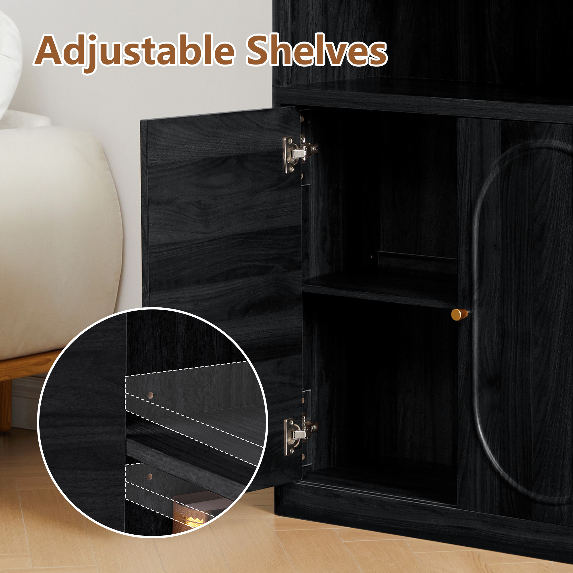 Weselon 5 Tier Bookcase with Storage Cabinet, Tall Bookshelf with Display Cubicles, Farmhouse Large Bookcase for Home Office Living Room, Black