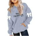thumbnail image 2 of dazeni Yes , I'm Still Cold Fleece Lined Hoodies for Teen Girls Cute Bow Oversized Hoodies with Pockets Fashion Long Sleeve Preppy Clothes Gray 120, 2 of 6