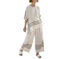 thumbnail image 2 of VBVC Women's Striped Batwing Sleeve 2 Piece Set , Beach Vacation Outfit For Women , Ladies' Wide Leg Pants Tracksuit with Pockets,White,S-5XL, 2 of 5