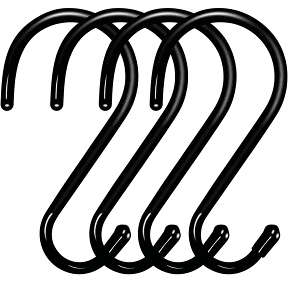 ZHZFKQ Large S Hooks for Hanging Heavy Duty,6 Inch Non Slip Vinyl Coated Metal Black Closet S Hooks for Hanging Plants Outdoor Lights and Kitchen Pot Pan Cups Closet Towels Jeans Hats (4 Pack)