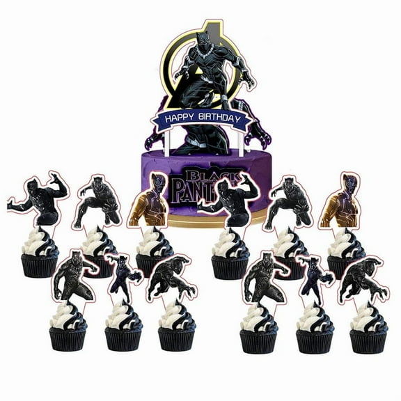 Black Panther Cake Topper Cupcake Set Party Supplies Decoration Birthday Decor Kit