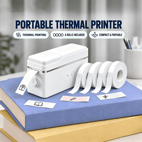 P31S Portable Wireless Label Printer | Label Maker Machine with 4 Rolls 14×40mm Label Paper for Home & Office Organization