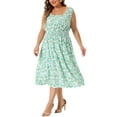 thumbnail image 2 of Agnes Orinda Women's Plus Size Square Neck Sleeveless Floral Flowy Stretchy Waist Midi Dresses 1X Green, 2 of 6