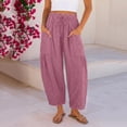 thumbnail image 3 of Striped Linen Pants Women Elastic Waist Drawstring Cotton Linen Casual Trendy Wide Leg Barrel Pants with Pockets, XL, 3 of 6