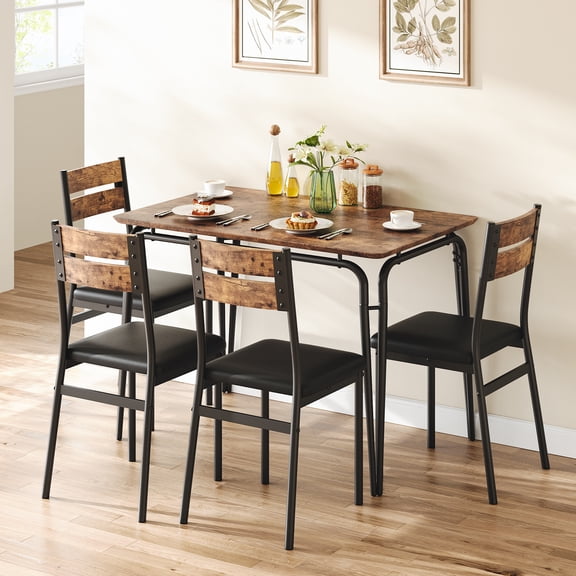 Kicctian 5-Piece Dining Table Set for 4, Space-Saving Compact Square Table, Modern Upholstered Chairs, for Small Kitchen, Dining Room, Apartment, Small Space, Easy Assembly
