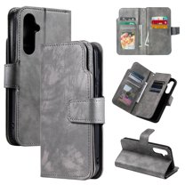 Allytechgroup Wallet Case for Samsung Galaxy S24, 9 Cards Slots Flip Stand RFID Blocking Bumper Shockproof Vintage PU Leather Phone Case Cover for Galaxy S24, Gray